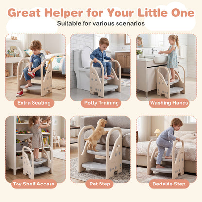 Grey Toddler Step Stool | Adjustable 2-in-1 with Handles