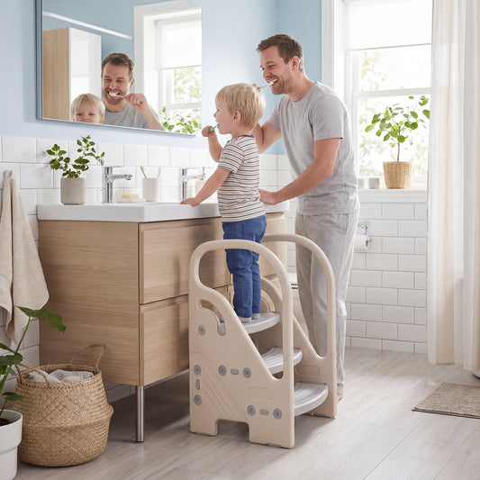 Grey Toddler Step Stool | Adjustable 2 or 3 Step with Handles