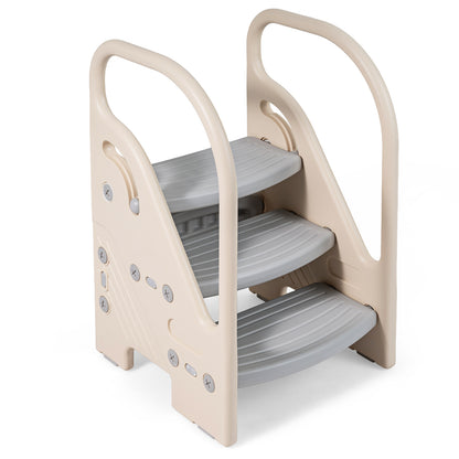 Grey Toddler Step Stool | Adjustable 2 or 3 Step with Handles