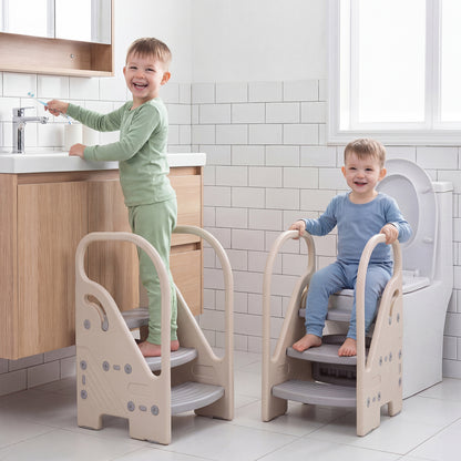 Grey Toddler Step Stool | Adjustable 2 or 3 Step with Handles