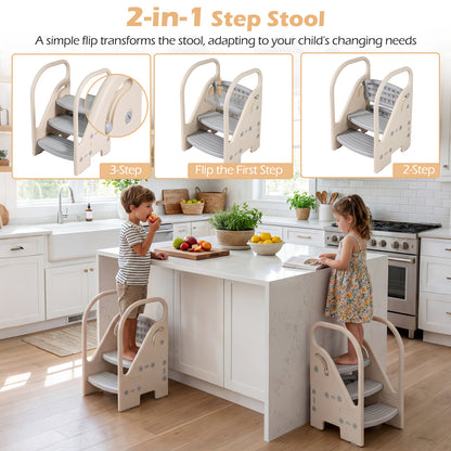 Grey Toddler Step Stool | Adjustable 2 or 3 Step with Handles