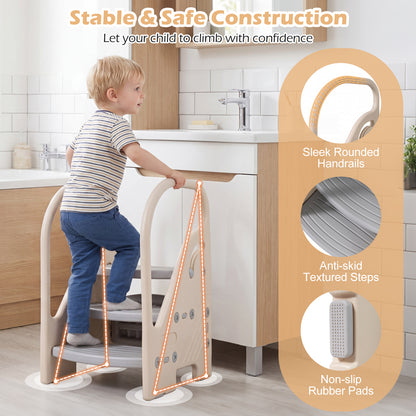 Grey Toddler Step Stool | Adjustable 2 or 3 Step with Handles