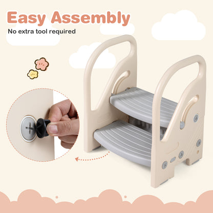 Grey Toddler Step Stool | Adjustable 2-in-1 with Handles