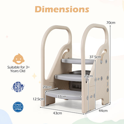 Grey Toddler Step Stool | Adjustable 2 or 3 Step with Handles