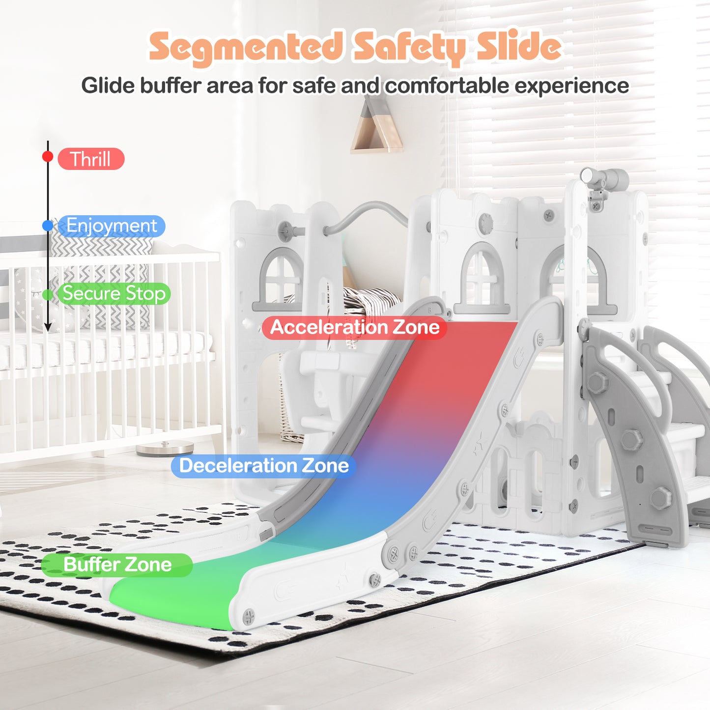 7 in 1 L Shaped Toddler Swing Slide Set | Grey | Fillable Base