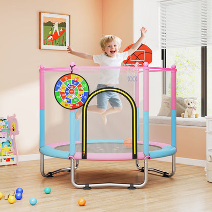 Macaron Toddler Trampoline | Pink Blue 3-in-1 Basketball Hoop