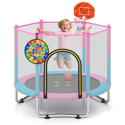 Macaron Toddler Trampoline | Pink Blue 3-in-1 Basketball Hoop