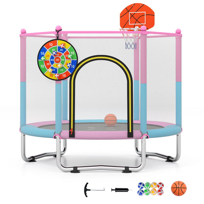 Macaron Toddler Trampoline | Pink Blue 3-in-1 Basketball Hoop
