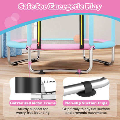 Macaron Toddler Trampoline | Pink Blue 3-in-1 Basketball Hoop