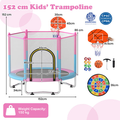 Macaron Toddler Trampoline | Pink Blue 3-in-1 Basketball Hoop