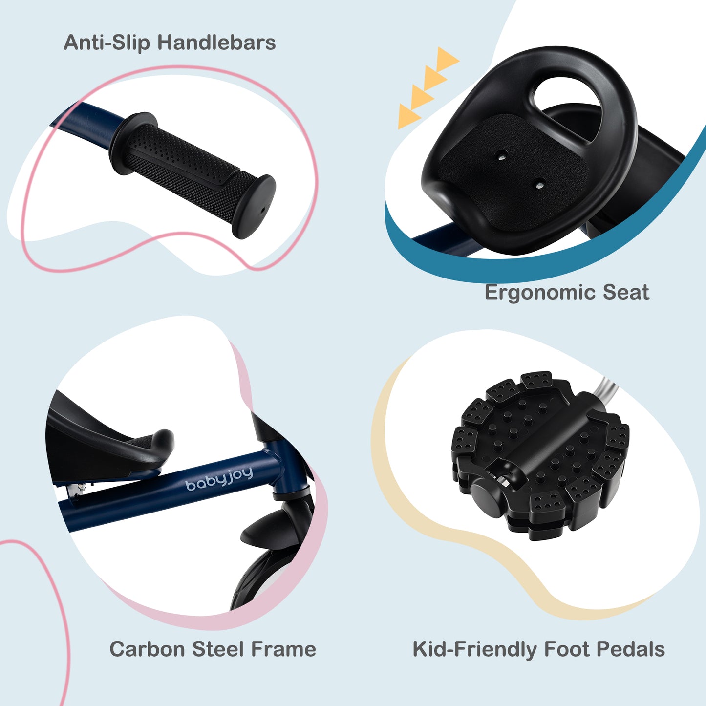 Navy Toddler Tricycle | Adjustable Seat | Front Rear Baskets