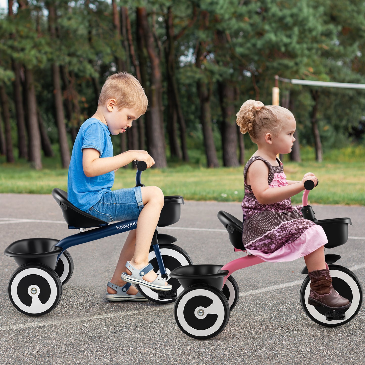 Navy Toddler Tricycle | Adjustable Seat | Front Rear Baskets