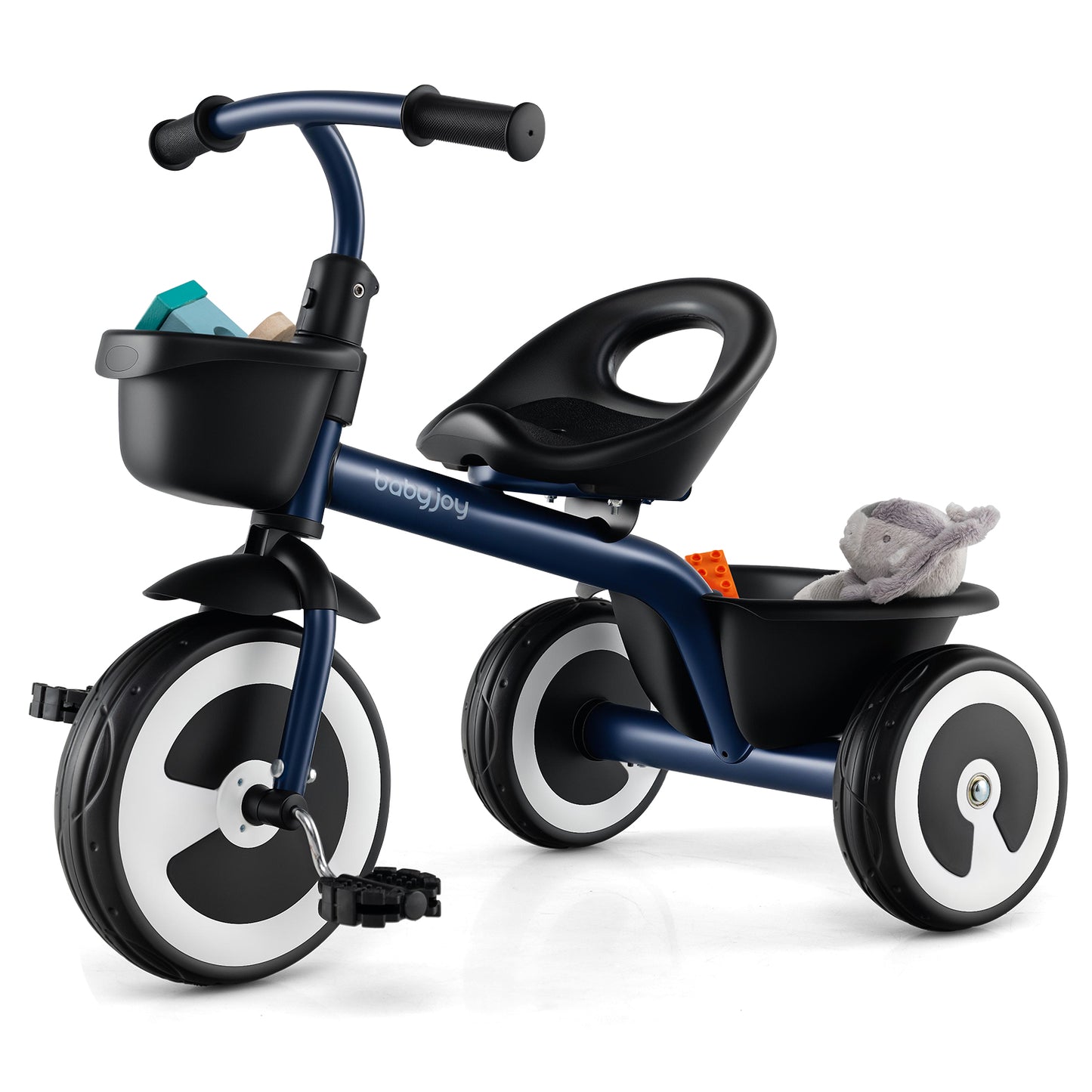 Navy Toddler Tricycle | Adjustable Seat | Front Rear Baskets