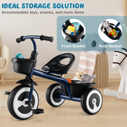 Navy Toddler Tricycle | Adjustable Seat | Front Rear Baskets