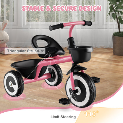 Pink Toddler Tricycle | Adjustable Seat | Storage Baskets