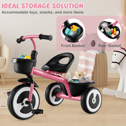 Pink Toddler Tricycle | Adjustable Seat | Storage Baskets