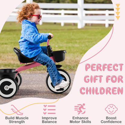 Pink Toddler Tricycle | Adjustable Seat | Storage Baskets