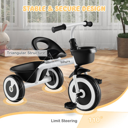 White Toddler Tricycle | Adjustable Seat & Storage Baskets