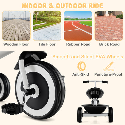 White Toddler Tricycle | Adjustable Seat & Storage Baskets