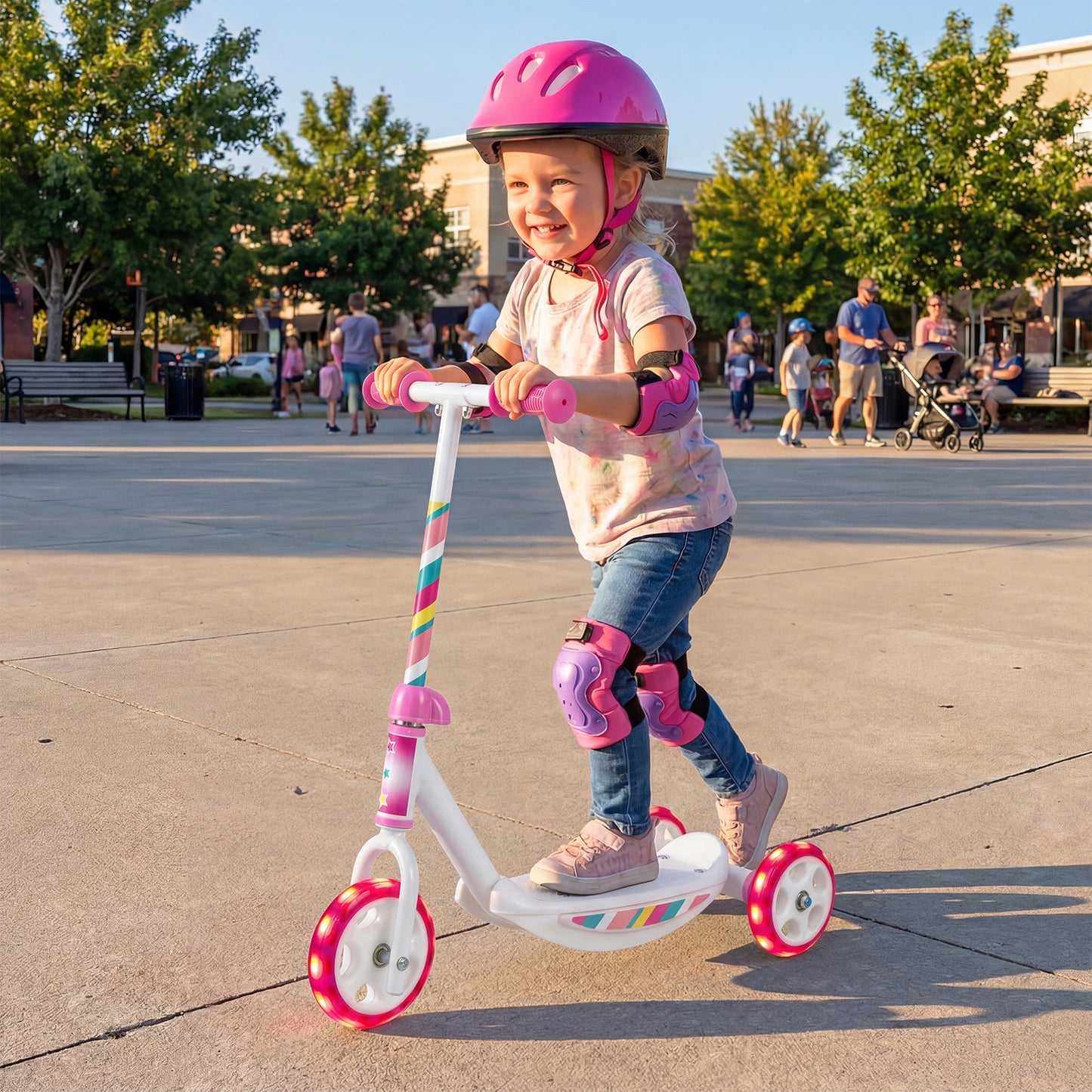 Pink Toddler 3-Wheel Kick Scooter | LED Light-Up Wheels