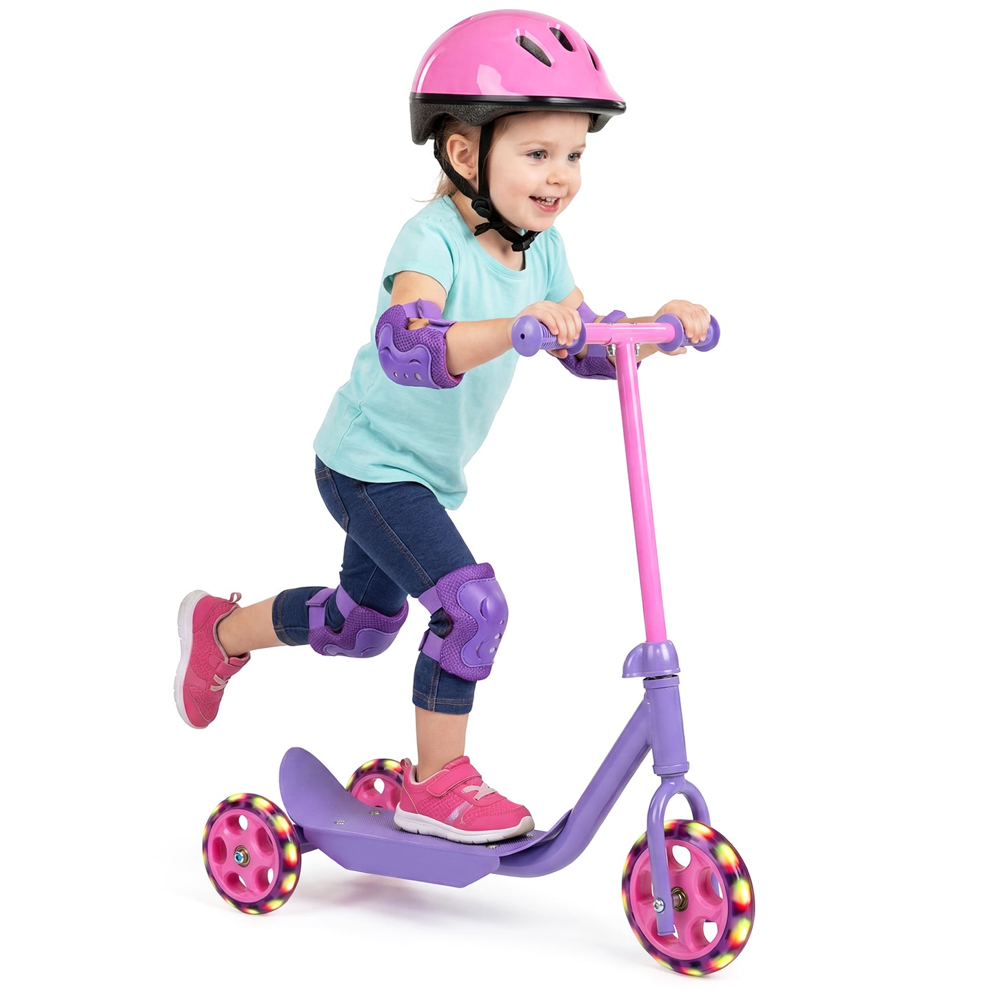 Purple Toddler 3-Wheel Kick Scooter | LED Light-Up Wheels