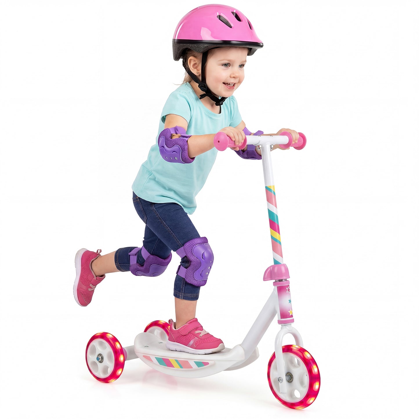 Pink Toddler 3-Wheel Kick Scooter | LED Light-Up Wheels
