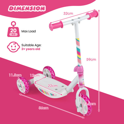 Pink Toddler 3-Wheel Kick Scooter | LED Light-Up Wheels