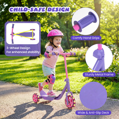 Purple Toddler 3-Wheel Kick Scooter | LED Light-Up Wheels