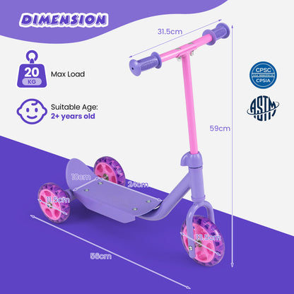 Purple Toddler 3-Wheel Kick Scooter | LED Light-Up Wheels