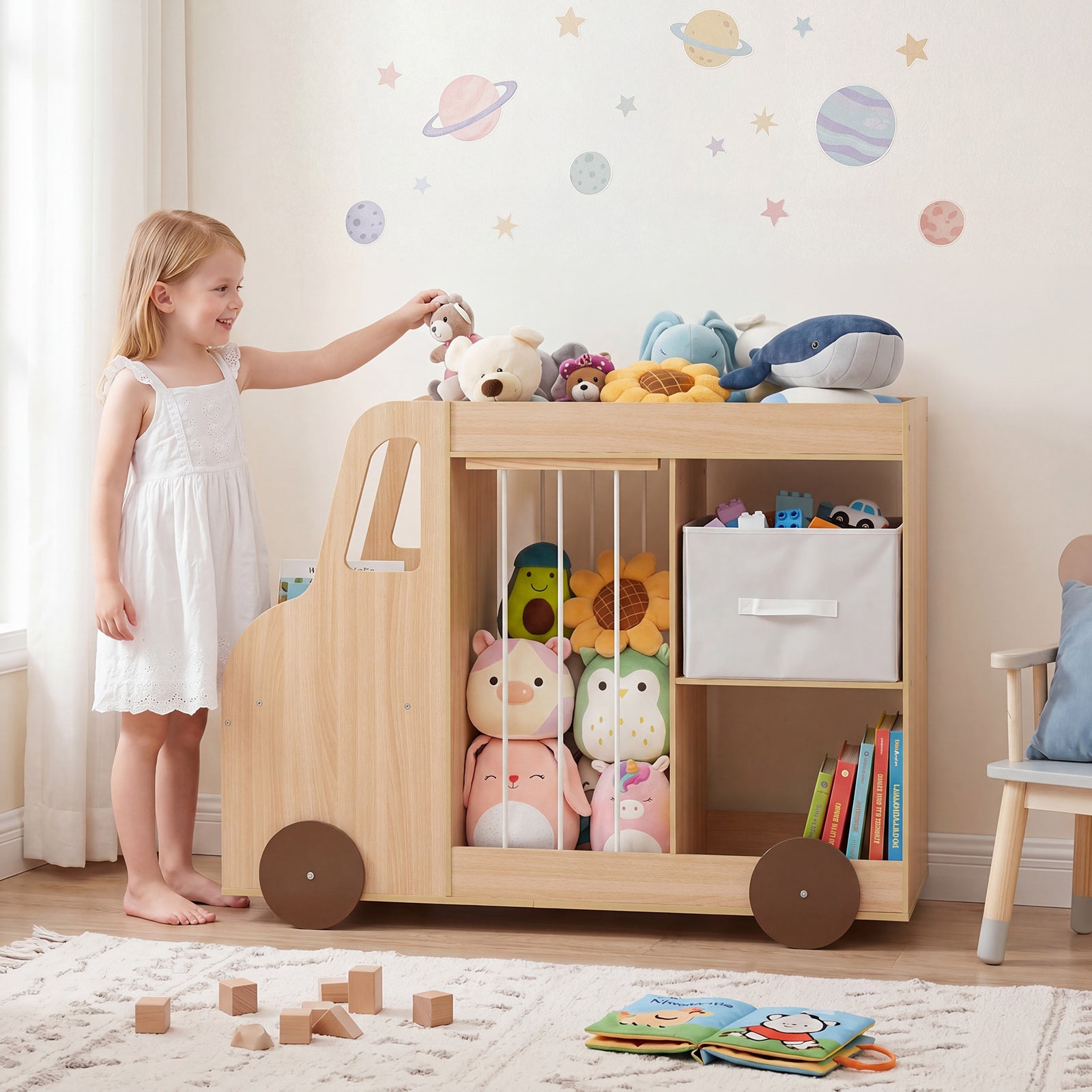 Costway Toy Storage Organizer Kids Bookshelf with Open Shelves-Natural