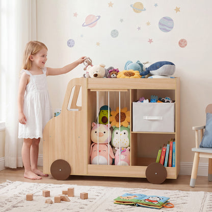 Costway Toy Storage Organizer Kids Bookshelf with Open Shelves-Natural