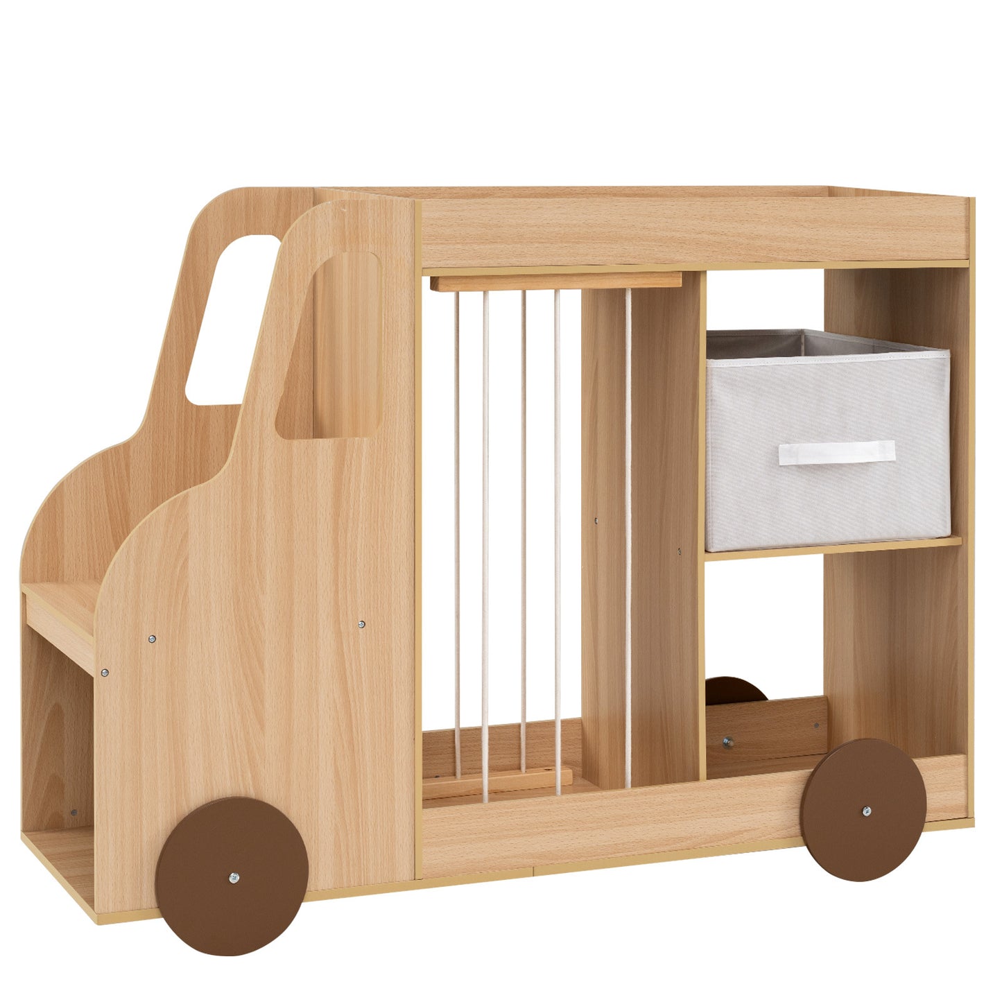 Natural Kids Bookshelf | Car-Style Toy Organizer With Wheels