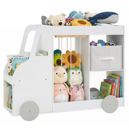 White Kids Bookshelf | Car-Shaped Toy Storage Organizer