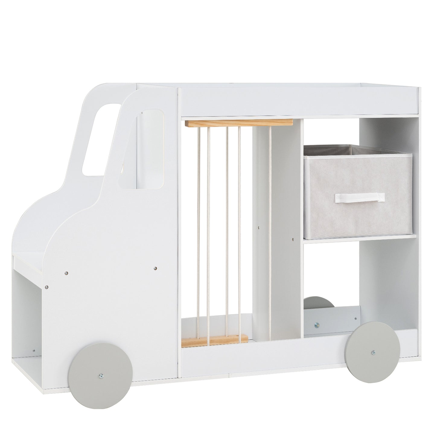 White Kids Bookshelf | Car-Shaped Toy Storage Organizer