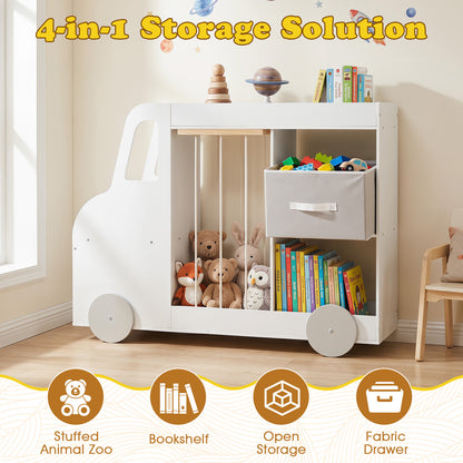 White Kids Bookshelf | Car-Shaped Toy Storage Organizer