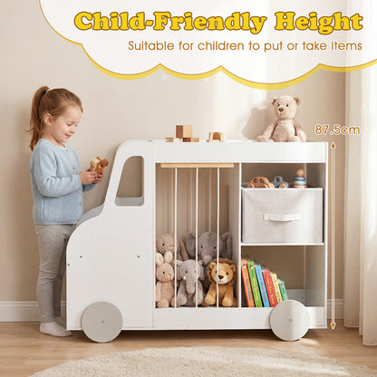 White Kids Bookshelf | Car-Shaped Toy Storage Organizer