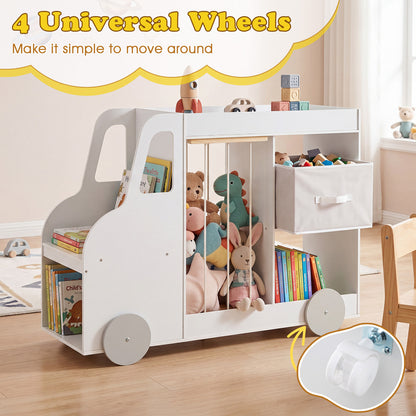 White Kids Bookshelf | Car-Shaped Toy Storage Organizer