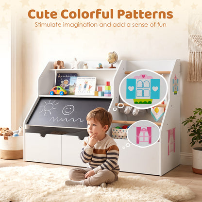 White Toy Storage Organizer | Blackboard Shelves & Hanging Rods