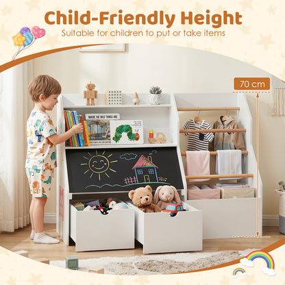 White Toy Storage Organizer | Blackboard Shelves & Hanging Rods