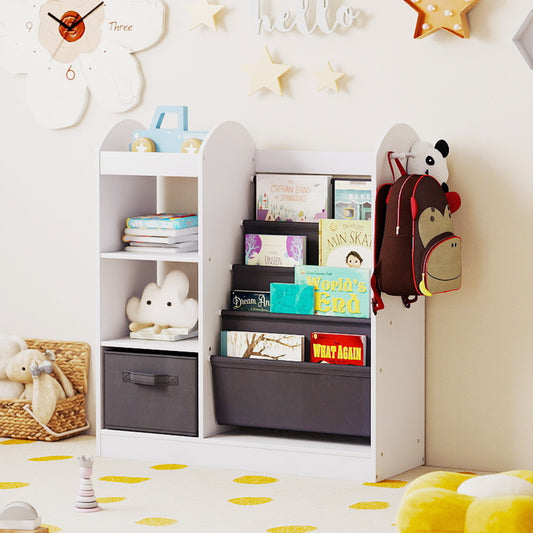 Toy Storage Organizer with Full-Length Mirror and 4-Tier Sling Shelves-White