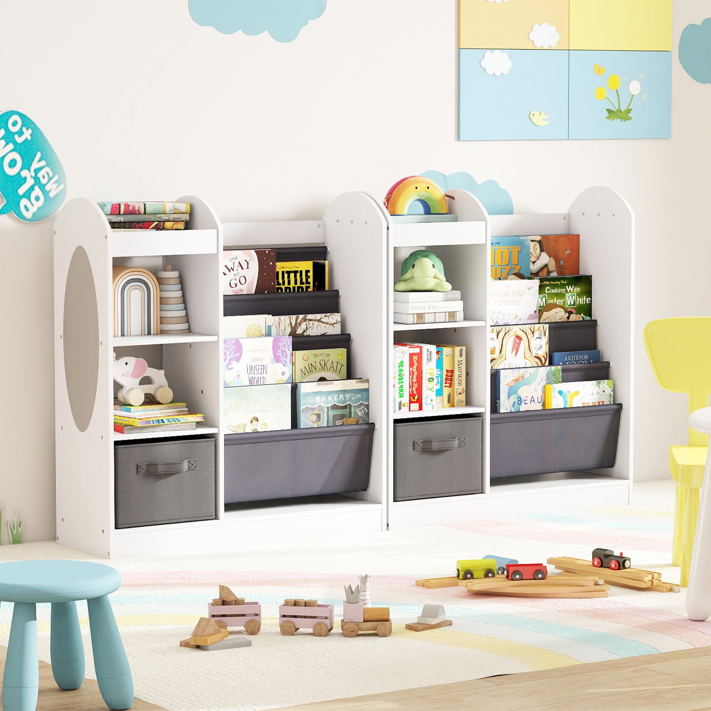 White Kids Toy Organizer | 4-Tier Shelves | Full Length Mirror