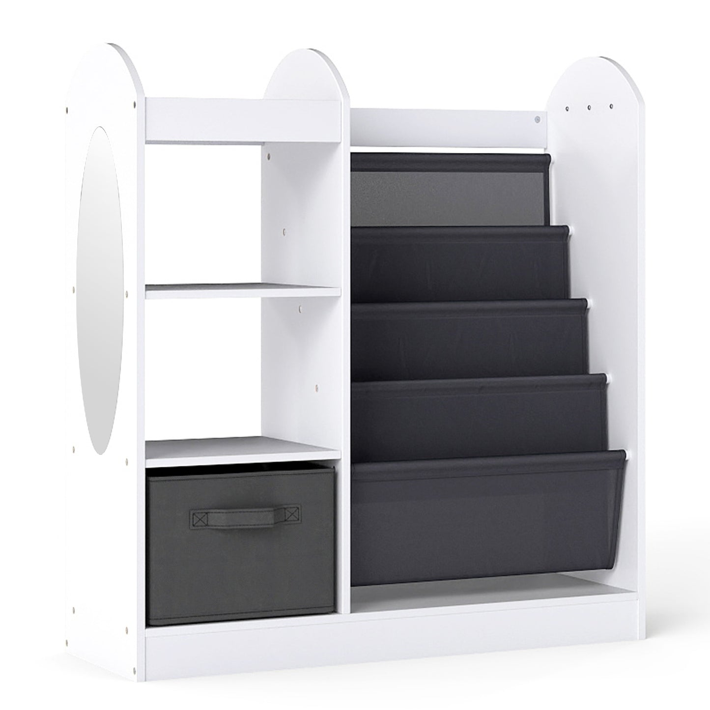 White Kids Toy Organizer | 4-Tier Shelves | Full Length Mirror