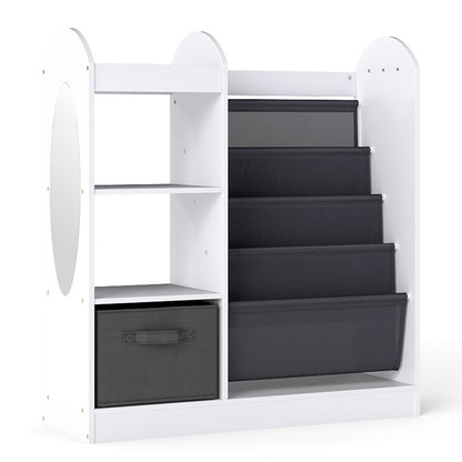 White Kids Toy Organizer | 4-Tier Shelves | Full Length Mirror