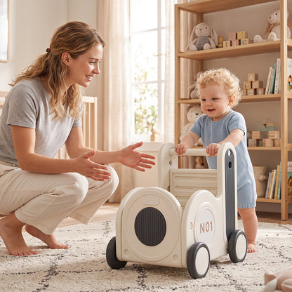 Grey Train Toy Box With Wheels | 4-in-1 Toddler Walker