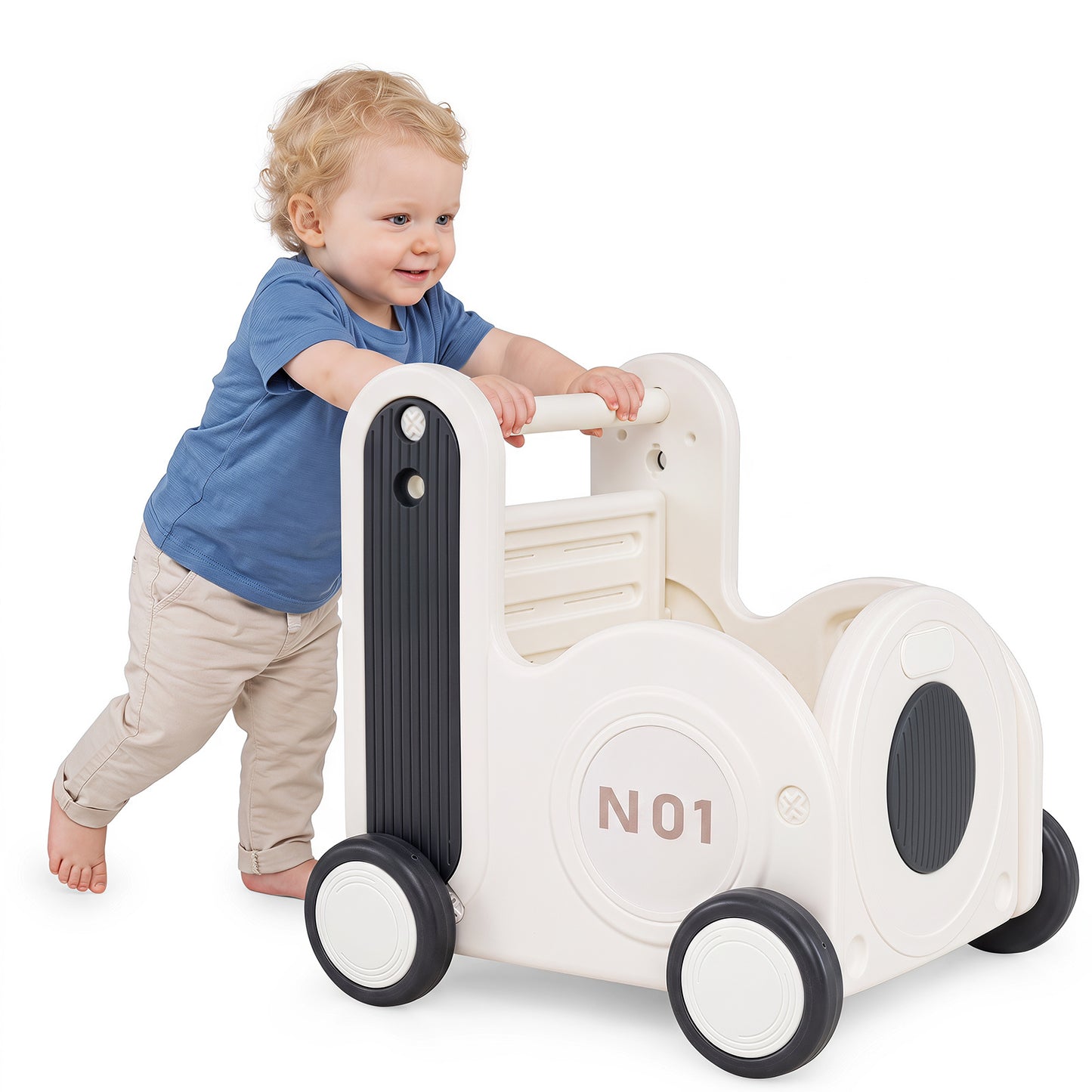 Grey Train Toy Box With Wheels | 4-in-1 Toddler Walker