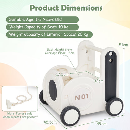 Grey Train Toy Box With Wheels | 4-in-1 Toddler Walker