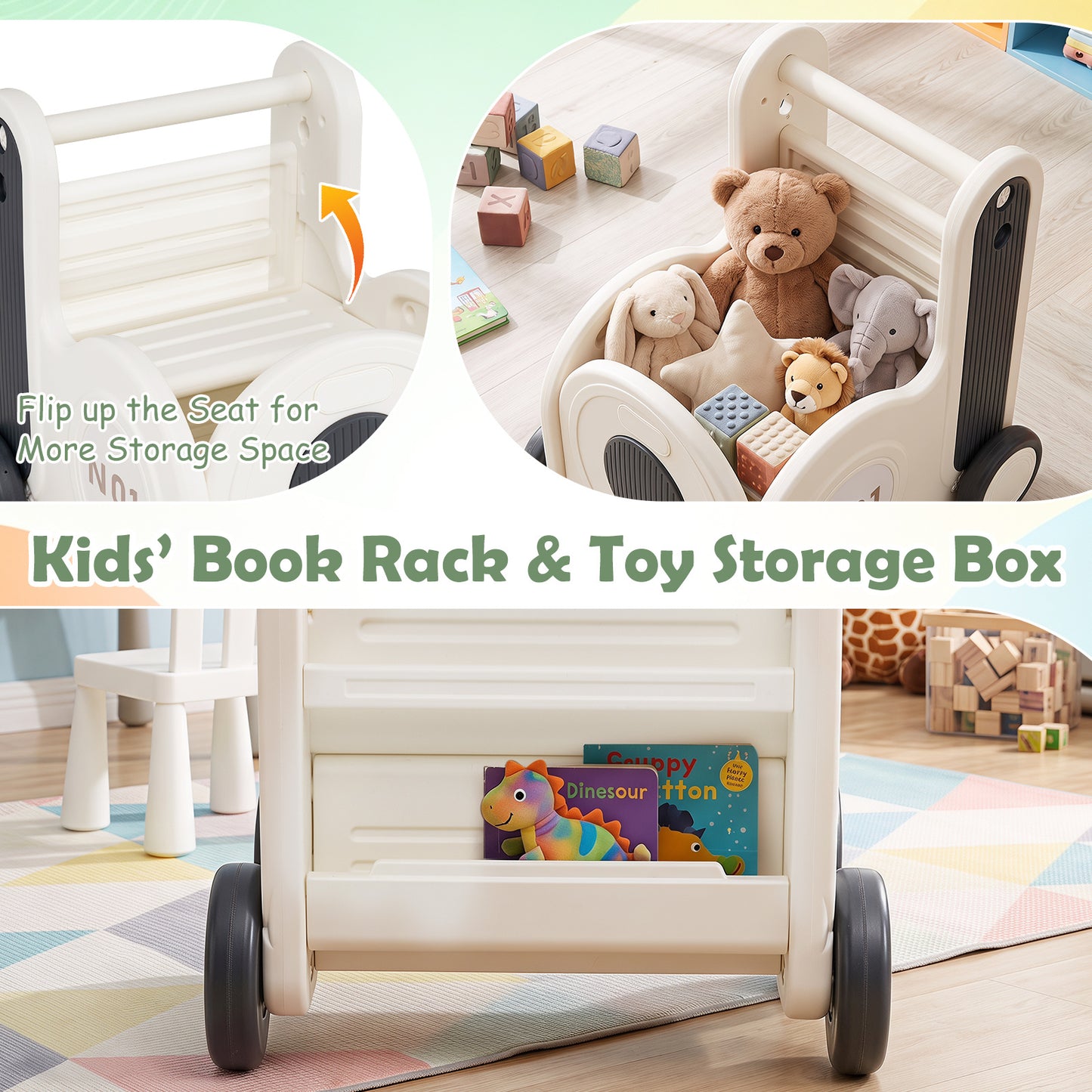 Grey Train Toy Box With Wheels | 4-in-1 Toddler Walker