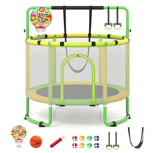 55 Inch Green Kids Trampoline 6 In 1 Indoor Outdoor Play | Enclosure