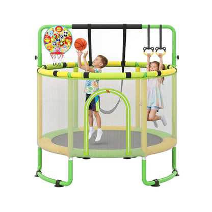 55 Inch Green Kids Trampoline 6 In 1 Indoor Outdoor Play | Enclosure