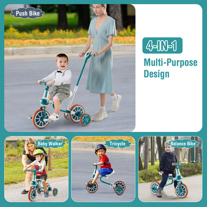 4 In 1 Kids Trike | Adjustable Push Handle | Green | Ages 2-4